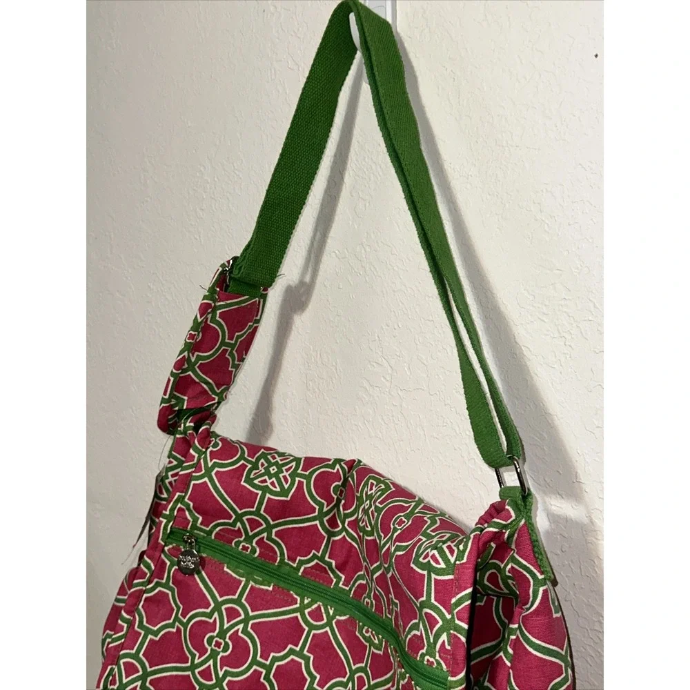 Buckhead Betties Pink Green Geometric Canvas Messenger Crossbody Bag NWT